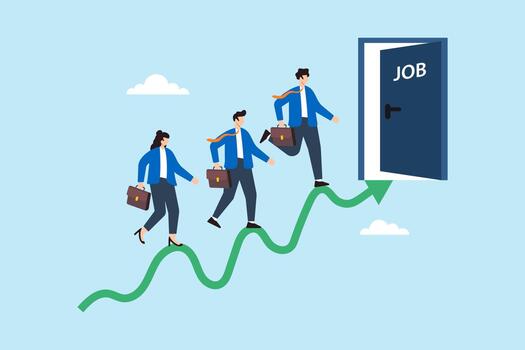 Professionals approaching job door illustration vector