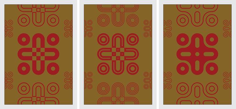 Set of abstract geometric ethnic patterns in red and brown tones vector