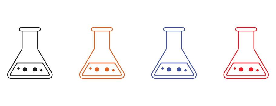 Conical Laboratory Flask Outline Icons Set vector