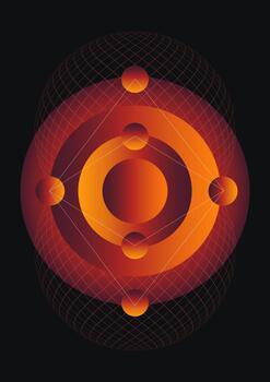 Abstract Mystical infographics, gradient shapes on a black background. Esoteric symbols, imitation planets. vector