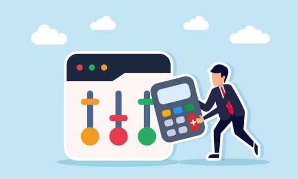 Businessman using calculator with settings vector