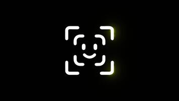 viso riconoscimento sistema con problema tecnico effetto e smiley viso su nero sfondo video