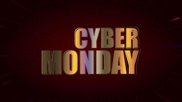 cyber maandag glimmend gouden tekst animatie met neon kleurrijk licht flikkeren en beven Aan helling achtergrond video