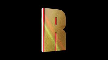 realistisk metallisk guld 3d brev r roterande mjukt modern animering slinga för rörelse grafik. video