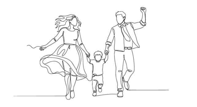 Joyful family portrait in a dynamic one line continuous drawing style, symbolizing togetherness, happiness, and an unbreakable bond vector