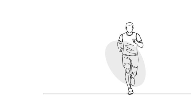 Dynamic illustration of a man running, captured in a one continuous line drawing style, symbolizing movement, athleticism, and a healthy fitness journey vector
