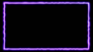 Purple glowing laser frame border with flowing energy light effect on dark background. Seamless loop motion creating modern futuristic design for digital screen video