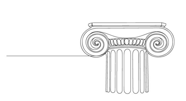 Elegant continuous line drawing of a classical Ionic column capital, symbolizing ancient architectural beauty and design. Minimalist art vector
