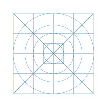 Guide, sizing for application logo design. App icon size template. Blank, blue grid pattern for web, mobile system app. Icon grid isolated on white background. vector