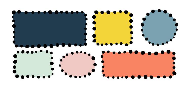 Hand drawn dotted frame set. Doodle color shapes and frames for social media. Kids abstract text box by marker. Round Polka Speech bubble blobs for dialog vector