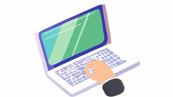 Manuale digitando su un' il computer portatile. animazione di utilizzando un' il computer portatile tastiera del computer, alfa canale. cartone animato video