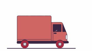 Entrega caminhão dirigindo em a estrada. Entrega caminhão animação, alfa canal. desenho animado video