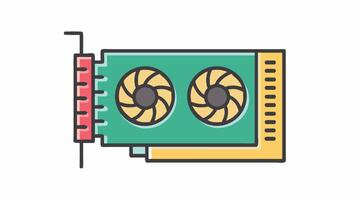 grafik kort med en fläkt. dator grafik kort animation, alfa kanal. tecknad serie video