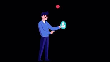 en person interagera med en digital gränssnitt. animering av ett interaktiv gränssnitt, alfa kanal. tecknad serie video