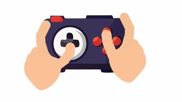 Hands on the game controller. Animation of using a gaming gadget, alpha channel. Cartoon video
