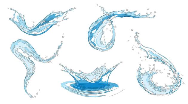 Sketch-style impressionnist painting,Set of fluid splashing,Digital illustration image vector
