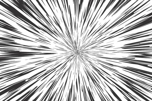 Manga speed lines effect. Radial anime background. Perspective action motion and rays of burst. Comic explosion frame with glow and roar power. Concentric bg vector