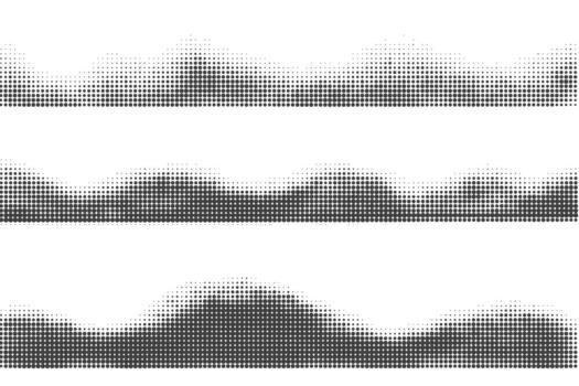 trama de semitonos modelo ola. punteado resumen degradado en blanco antecedentes. dinámica gráfico forma con píxel fluido desteñir. vector