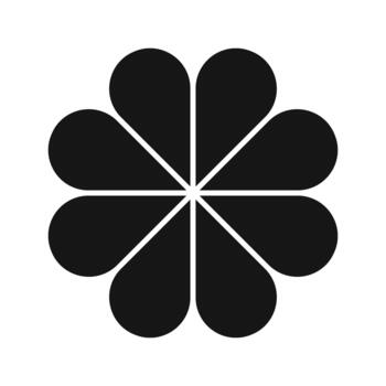 flor silueta con 8 pétalos floral diagrama o tarta gráfico dividido en igual ocho segmentos en hoja formas aislado en blanco antecedentes. diseño para datos presentación. gráfico ilustración vector