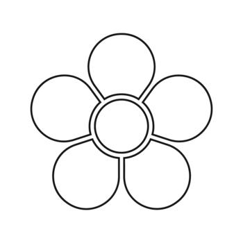 Flower diagram with 5 petals. Floral pie chart divided on five equal sectors in leaf shapes isolated on white background. Template for data presentation. graphic illustration vector