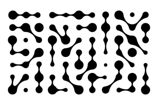 metaballs modelo. conectado puntos, líquido puntos o amorfo formas antecedentes. orgánico manchas, biológico células o molecular elementos aislado en blanco antecedentes. gráfico ilustración vector