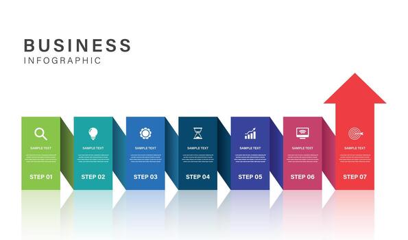 7 Step Business Workflow Infographic with Upward Arrow Progression vector