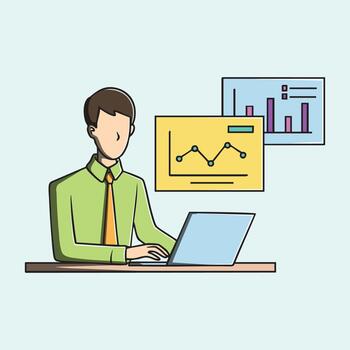 Illustration of a worker doing business analytics graph vector