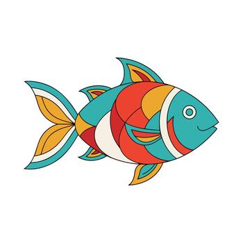 sonriente pescado con resumen vistoso geométrico patrones nadando en el Oceano vector