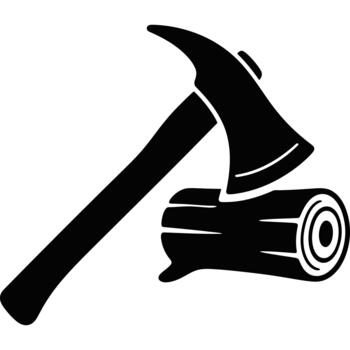 hacha en Iniciar sesión silueta de tala de madera herramienta y madera vector