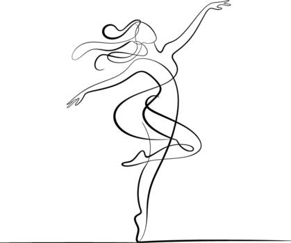 Elegant ballerina in dynamic pose drawn with single continuous line vector