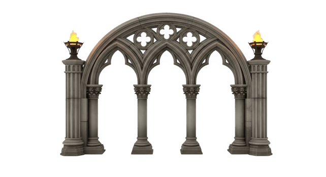 Gotico arcata architettura design con pietra pilastri e torce per fantasia gioco risorsa creazione su trasparente sfondo png