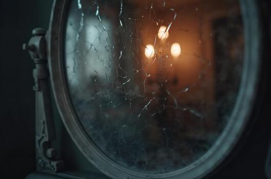 Cursed Mirror with Faint Ghost in Candlelight photo