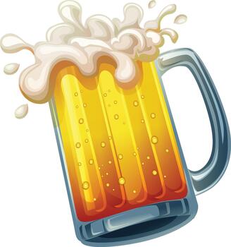 Frothy beer mug overflowing with bubbles vector