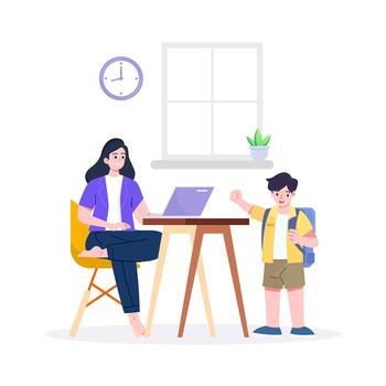 A happy family sits on a sofa, with the parents and children all using their own digital devices and being online connected to the internet in a flat design illustration vector