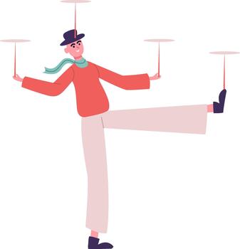 Person balancing spinning plates demonstrating multitasking and skill vector