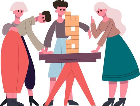 personas colaborando en bloquear apilado estrategia juego vector