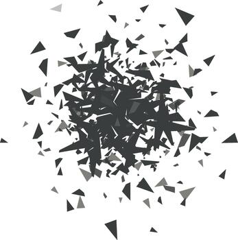 Abstract exploding dark grey shattered fragments background vector