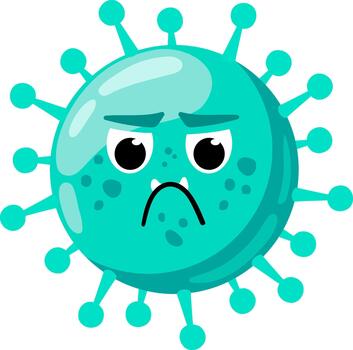 Cartoon virus particle with a sad grumpy face vector