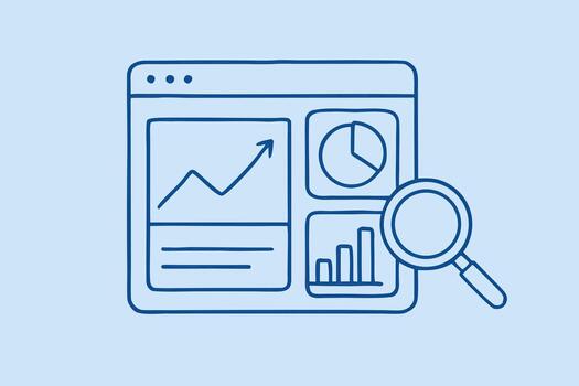 Web Analytics Dashboard with Charts and Search Magnifier vector