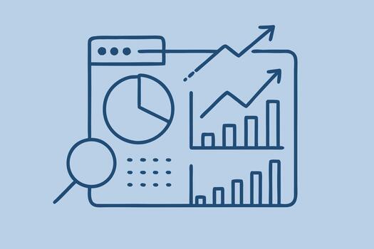 Web Analytics Dashboard with Data Charts and Search Magnifier photo vector