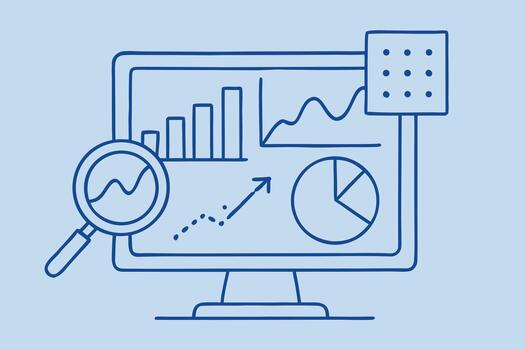 Web Analytics Dashboard with Data Charts and Search Magnifier vector