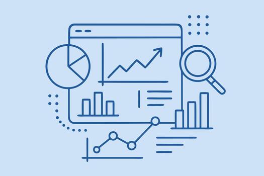 Web Analytics Dashboard with Data Charts and Search Magnifier art vector