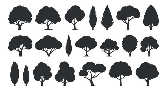 Variety of trees silhouettes representing nature environment ecology and forestry in format for use in graphic design projects vector