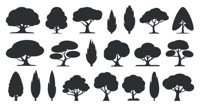 Set of different trees isolated on white background for creating outdoor landscapes in natural parks and forests design vector