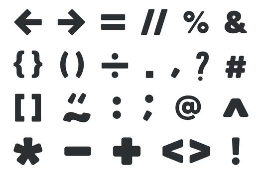 Simple set of typography symbols at design with clean composition under white background and all kinds of mark at minimal style vector