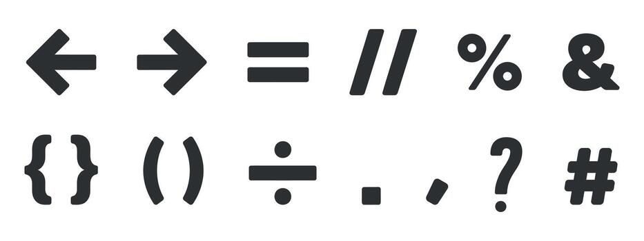 Symbols and signs mathematics marks punctuation equals arrows direction back and forth forward bracket question mark number isolated elements vector