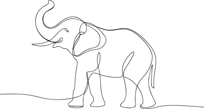 Single line drawing of an elephant with trunk raised vector