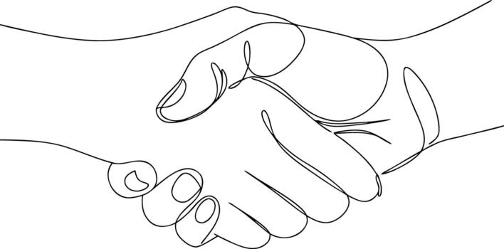 Continuous line drawing of two hands shaking handshake vector