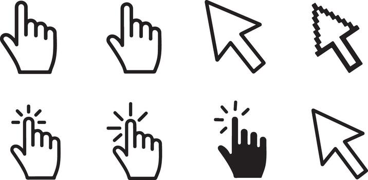 cursor puntero hacer clic mano flecha web íconos vector