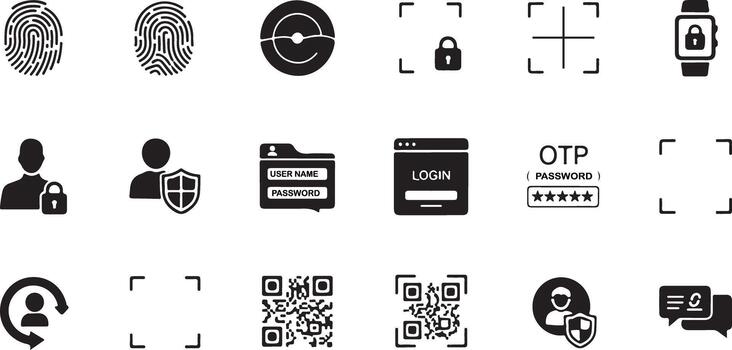 seguridad íconos huella dactilar bloquear qr código vector